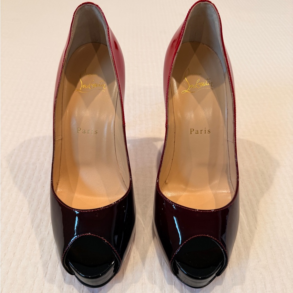 Christian Louboutin Black and Red Peep-Toe Heels